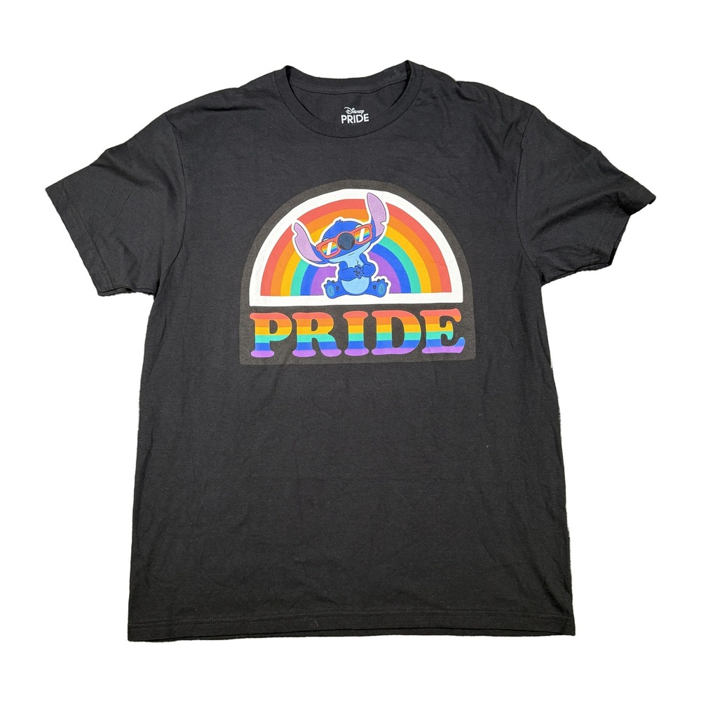 Disney Pride Collection Stitch Rainbow Graphic T-Shirt Black Large L 42/44 NWOT